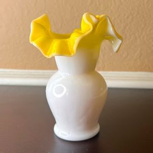 Vintage Kanawha Glass Co Yellow Ruffle Bud Vase, Overlay Cadmium, Daffodil
